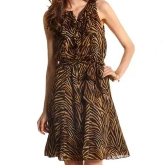 White House Black Market Dresses & Skirts - White House Black Market Sleeveless Silk Tiger Print Chemise Dress